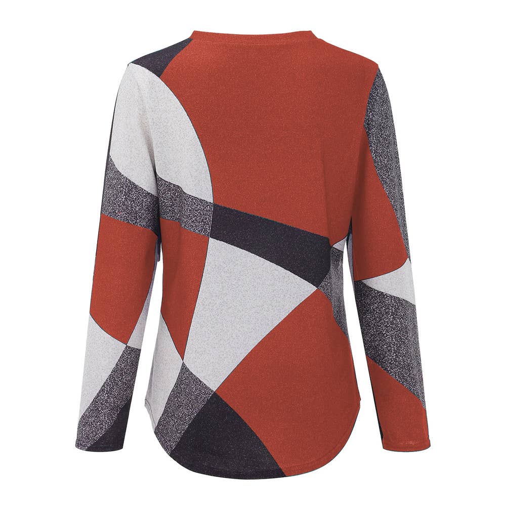 COMFORTABLE GEOMETRIC DESIGN COLOR CONTRAST SHIRT