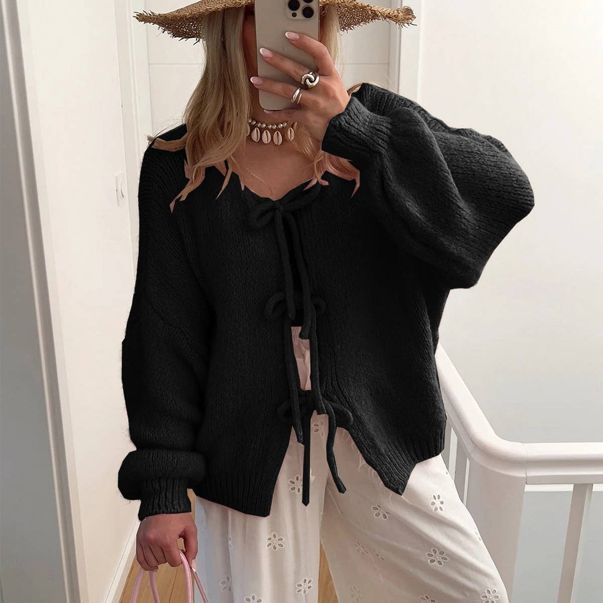 Women's Tie Front Knit Cardigan Sweater