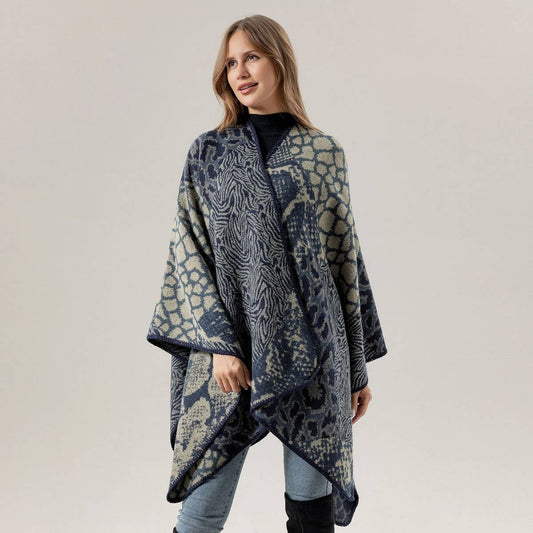LEOPARD PRINT SCARF SLIT SHAWL FASHION CAPE
