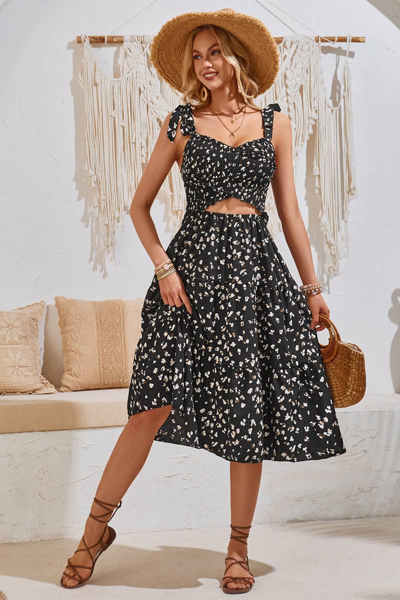 CWDHL0641_FASHION PRINT CASUAL KNOT STRAP DRESS
