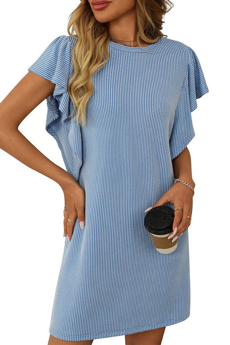 CWDSD7253_CONTRAST COLOR TWISTED RUFFLE SLEEVE MIDI DRESS