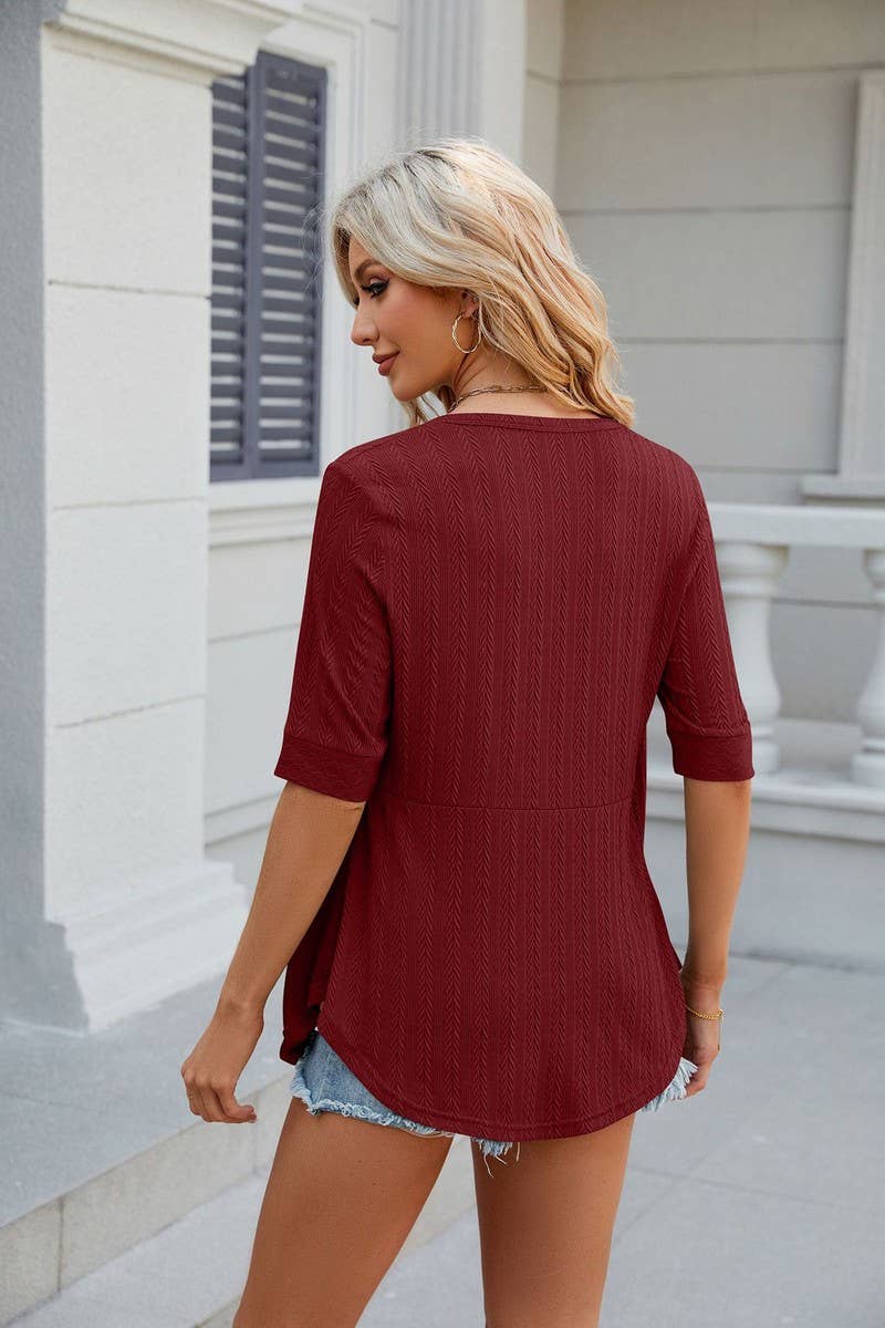 CWTTS0820_Short Sleeve Tops Fake Two Pieces Pullover Blouse