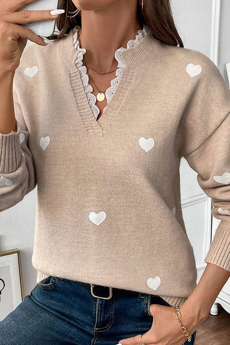 CWOSWL5921_HEART SHAPED V NECK LACE TRIM PULLOVER