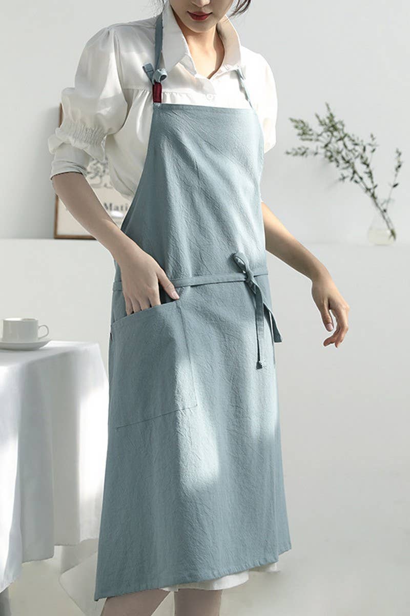 CWAB3991_COTTON AND LINEN SOLID COLOR ANTI-FOULING APRON