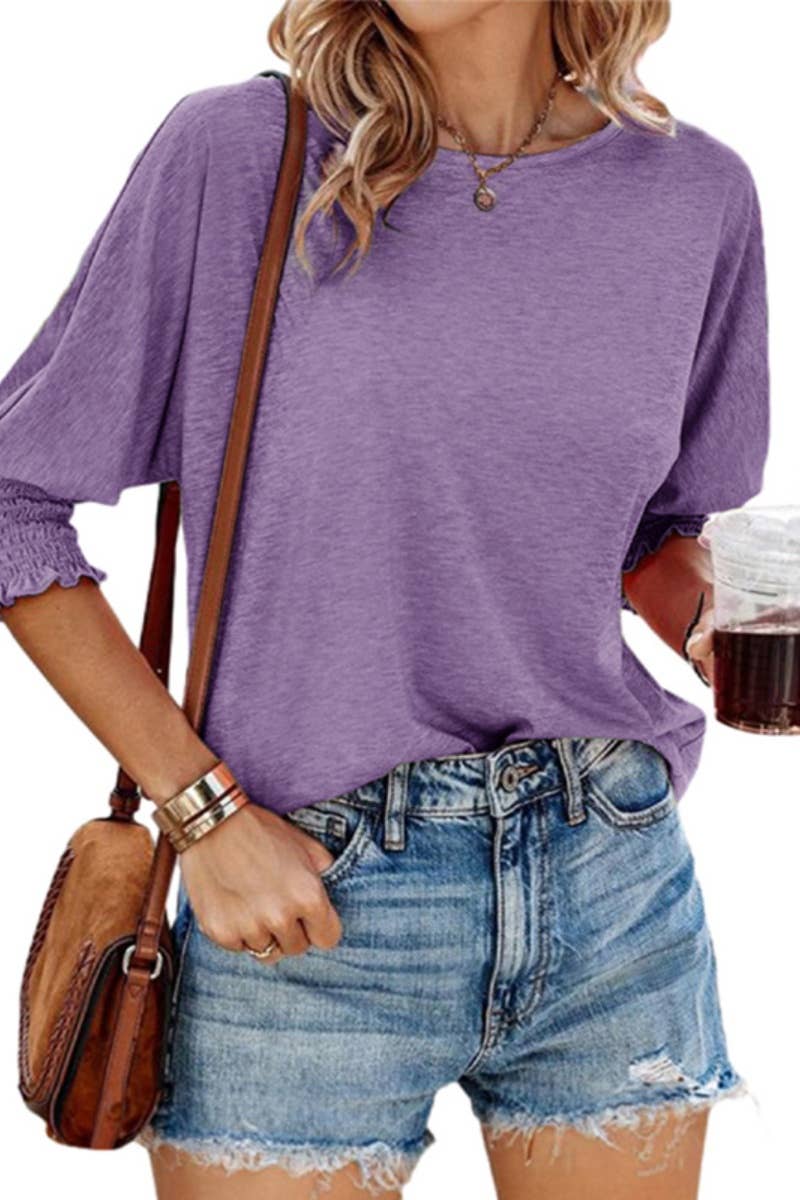 CWTBLL1397_SUMMER LOOSE CREW-NECK MID-LONG-SLEEVED TOP