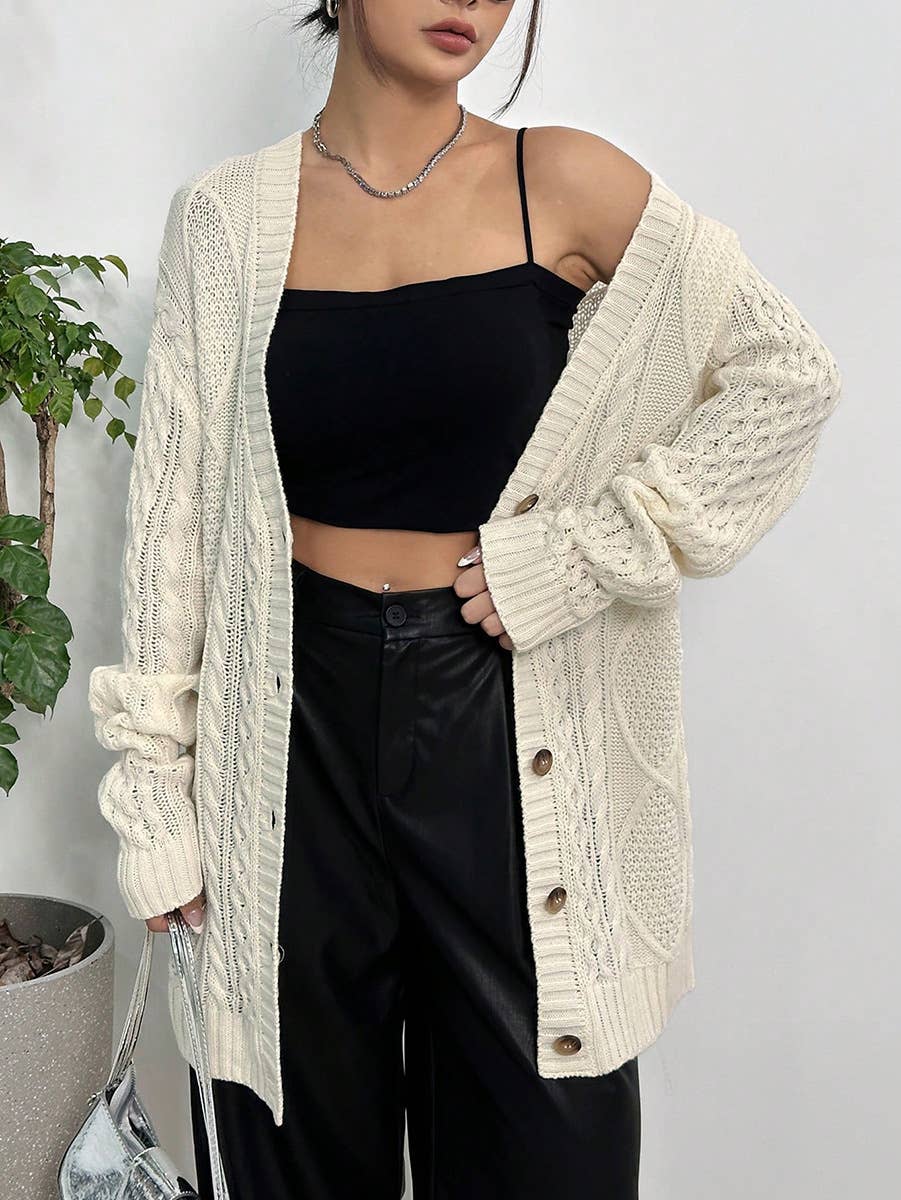 CASUAL LOOSE V-NECK MID-LENGTH KNIT CARDIGAN