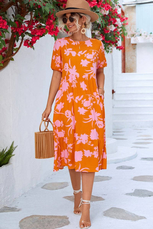 CWDMD2803_CASUAL PUFF SLEEVE PRINTED DRESS