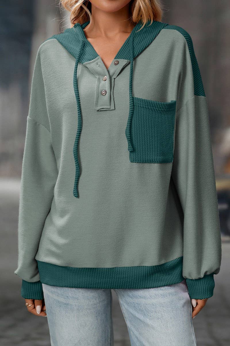 CWOHOL00601_COLORBLOCK TWIST STRIPE LOOSE HOODIE