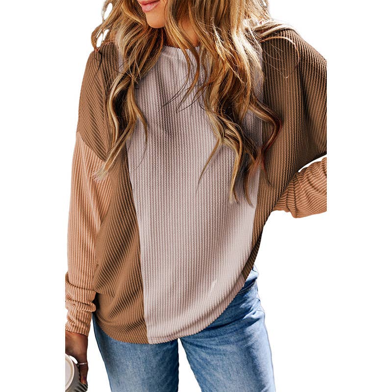 CREW-NECK COLOR CONTRAST LOOSE PULLOVER SWEATER