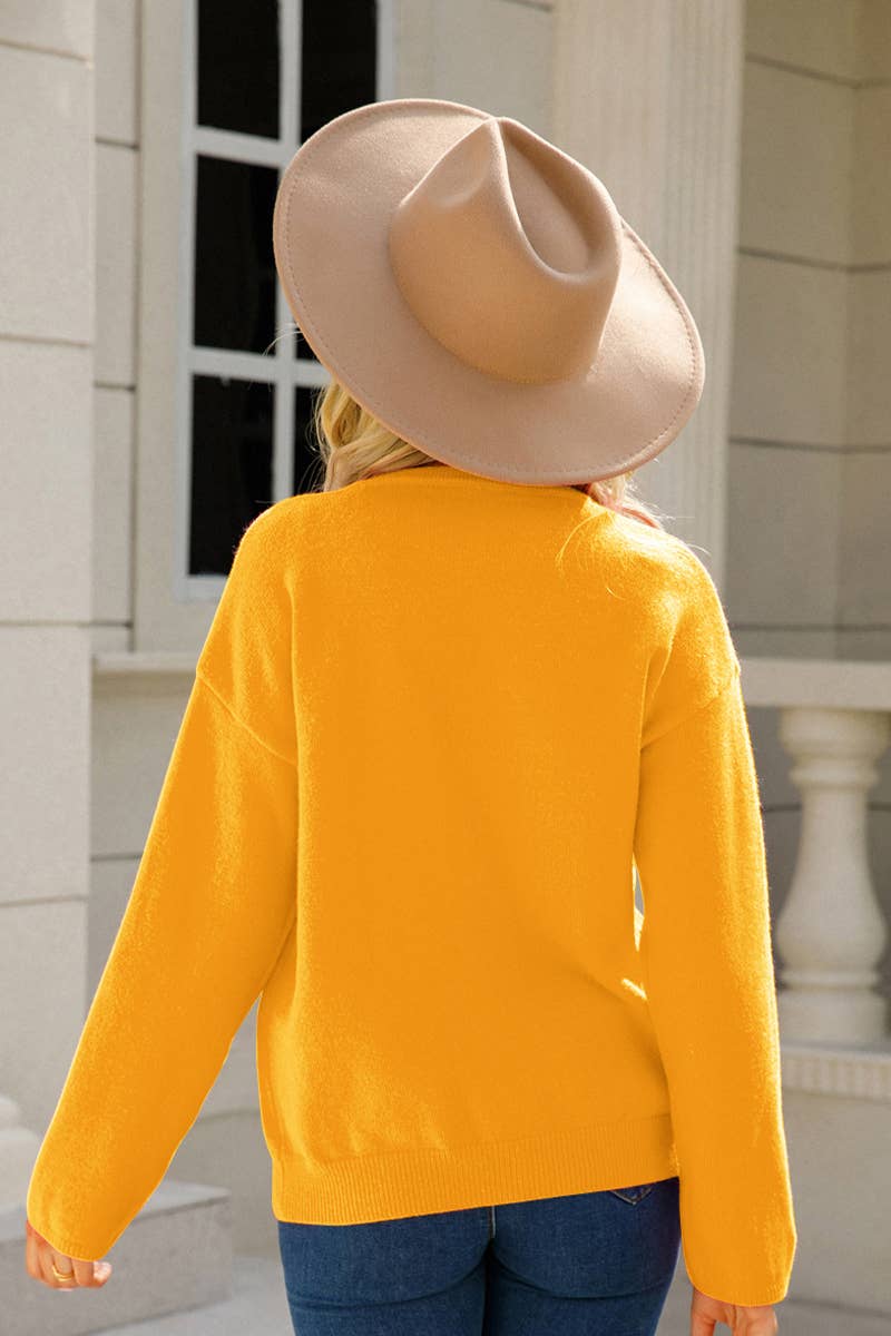 CREW-NECK STYLE BUTTON-KNIT SOLID COLOR CARDIGAN