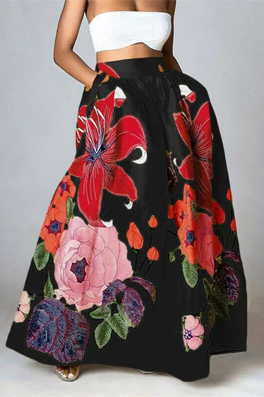 CWBLS0663_LOOSE HIGH WAIST HOLIDAY FLARED POCKET SKIRT