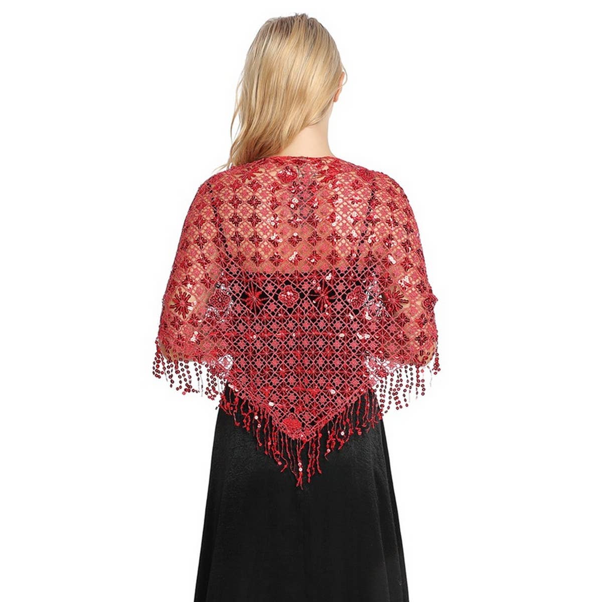 Sequin Fringe Triangle Shawl ? Bridal Party Wrap