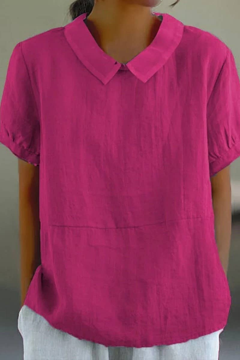 CWTBLS02463_SOLID LOOSE FIT COLLARED SHORT SLEEVE SHIRT