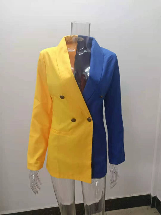 COLOR CONTRAST PATCHWORK LAPEL PROFESSIONAL SUIT