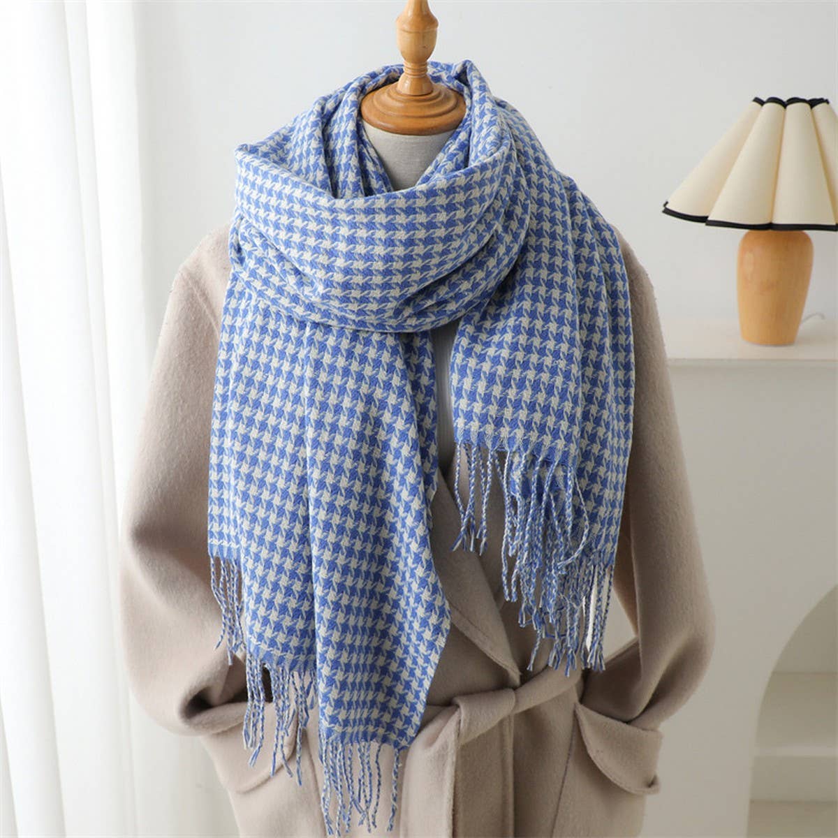 Vintage Houndstooth Faux Cashmere Scarf-Long Wrap