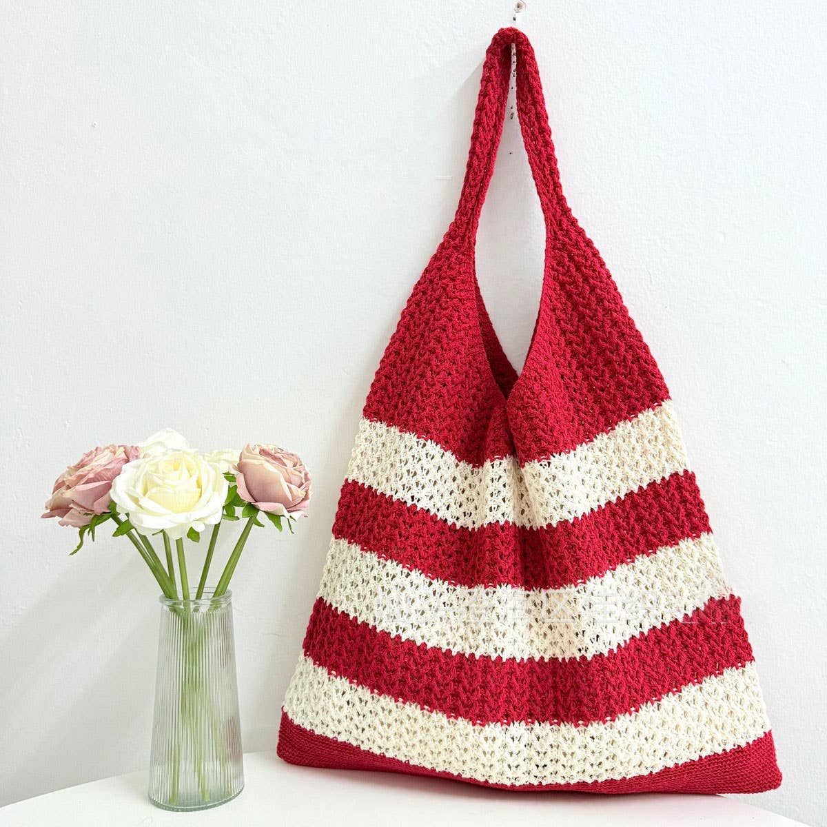 CUAB00629_2025 STRIPED WOVEN TOTE BAG LARGE CAPACITY SHOULDE