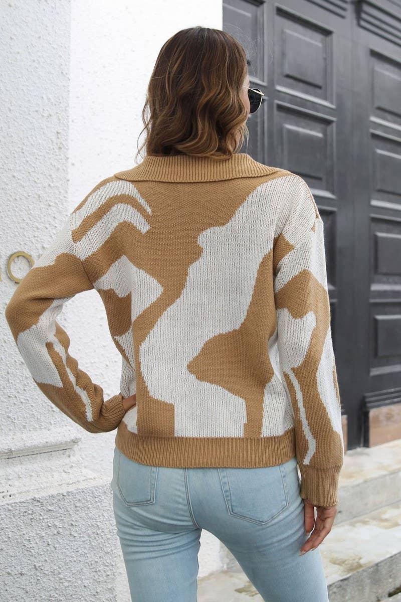 CWOSWL4086_TIE-DYE JACQUARD LAPEL LONG SLEEVE SWEATER