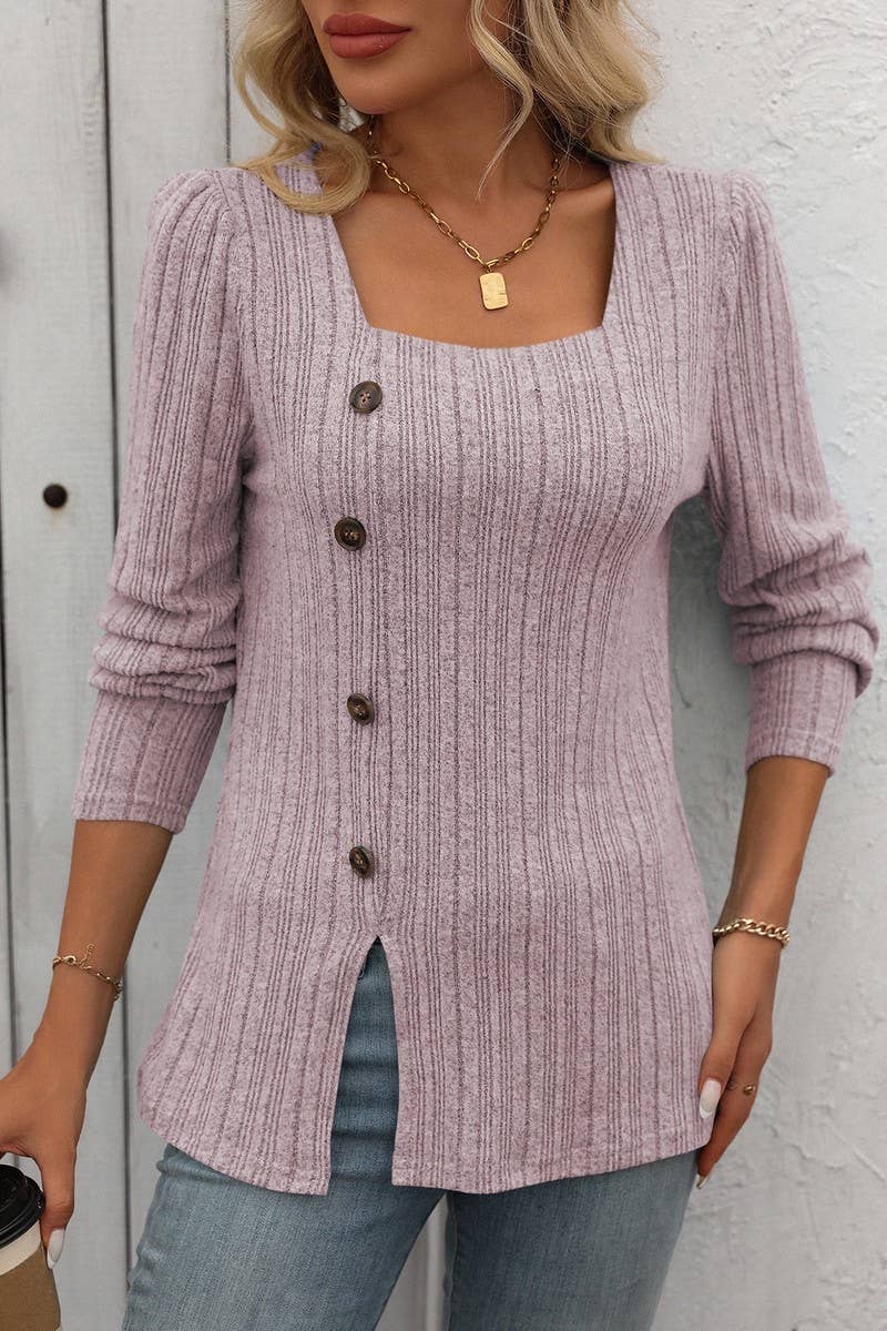 CWTBLL1815_SQUARE NECK RIBBED SOLID COLOR BUTTON TOP