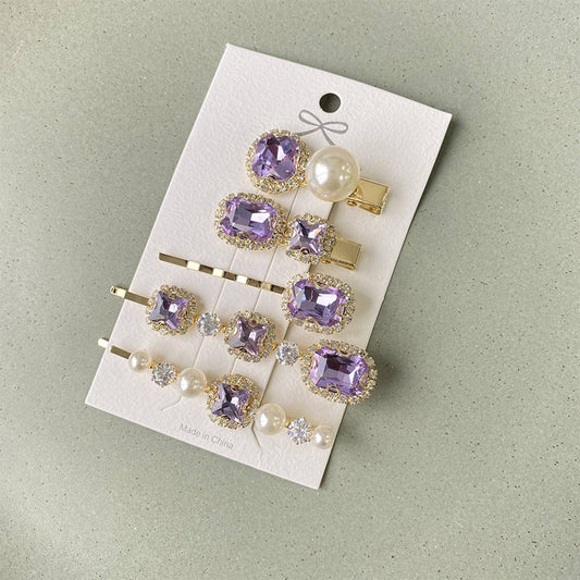 Vintage crystal glass side clip hairpin five-piece set