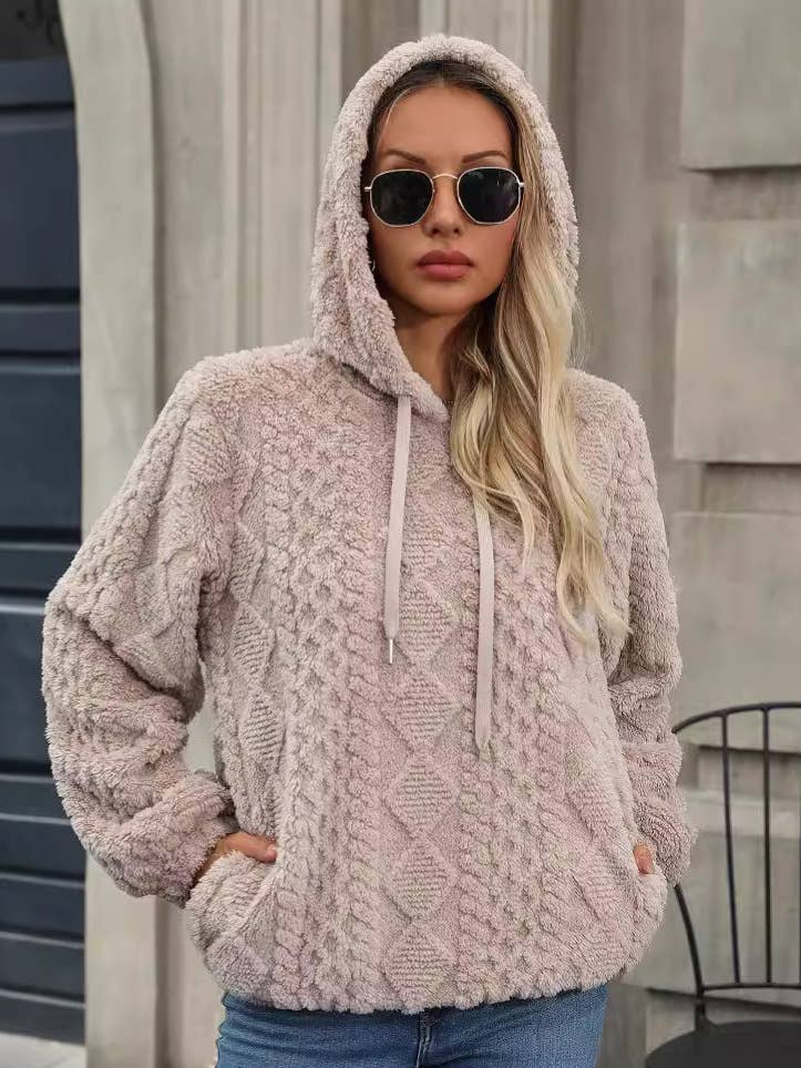 FLEECE JACQUARD FABRIC LONG-SLEEVED HOODED JUMPER