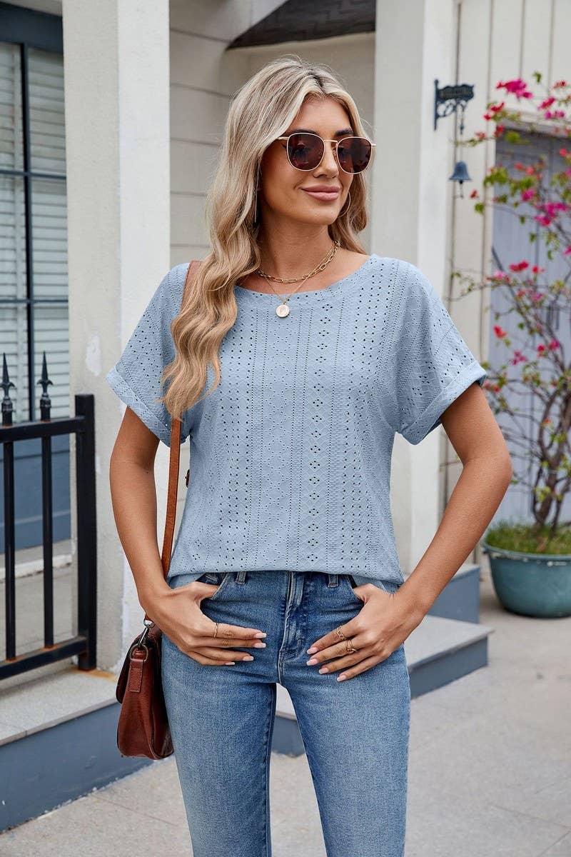 CWTBLS2281_LOOSE FIT CREW NECK SHORT SLEEVE CASUAL T-SHIRT