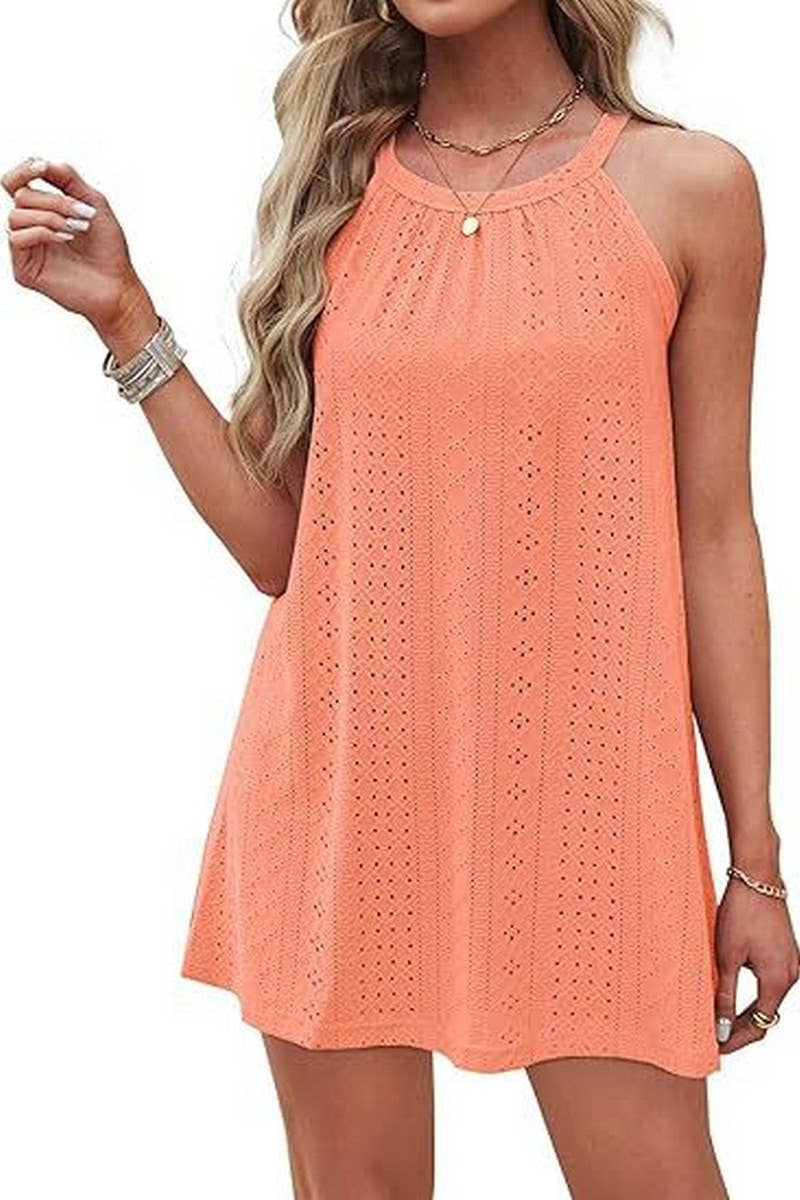 CWDHL0335_HALTERNECK SLEEVELESS SOLID COLOR TANK DRESS