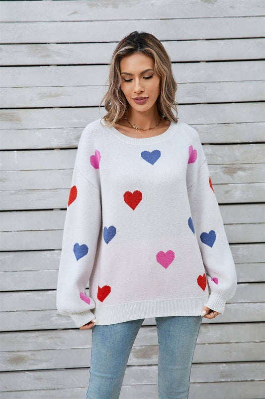 CWOSWL5778_HEART SHAPED VALENTINE'S DAY CREW NECK SWEATER