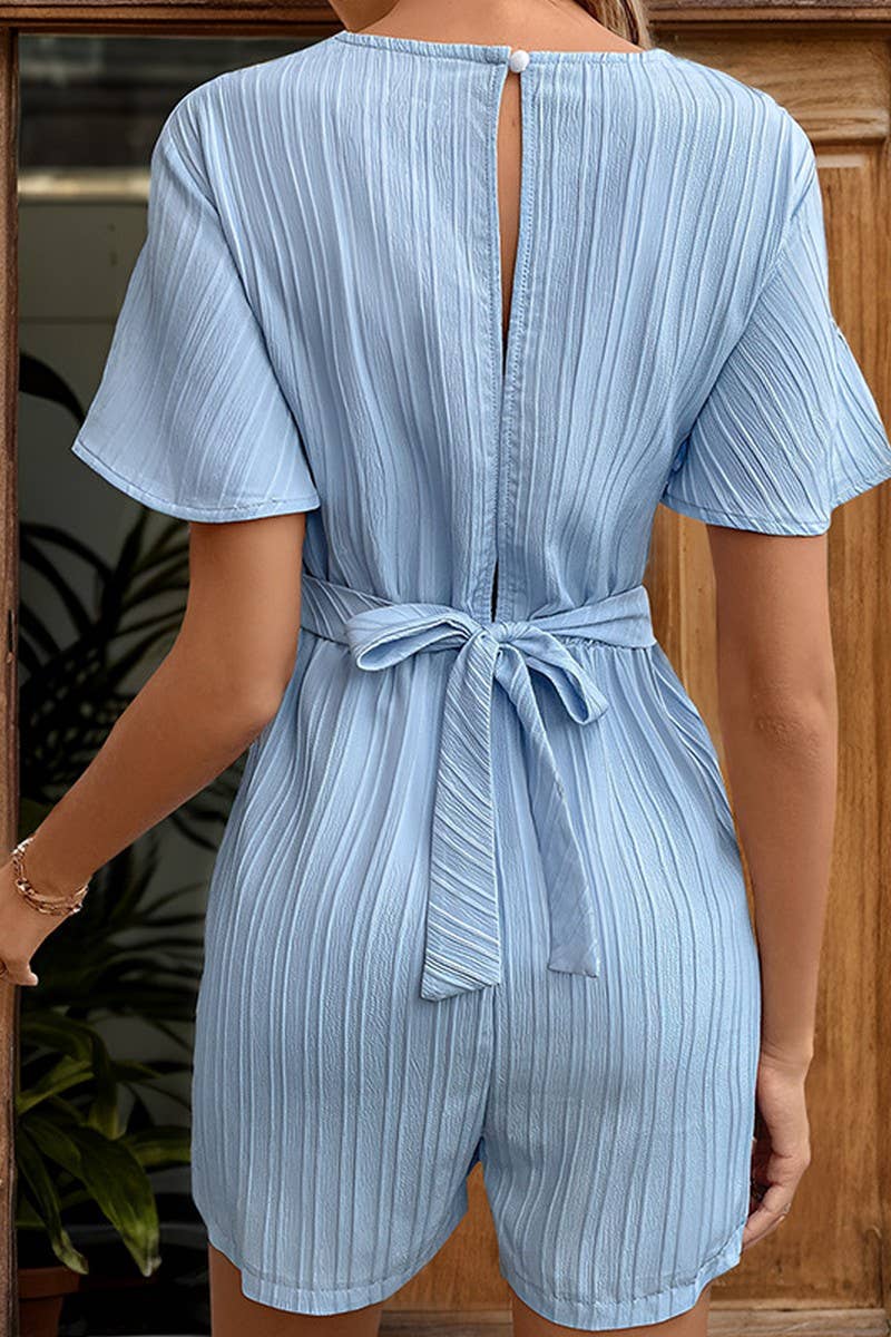 CWSJS0871_RUFFLE SLEEVE TEXTURED LACE-UP JUMPSUIT