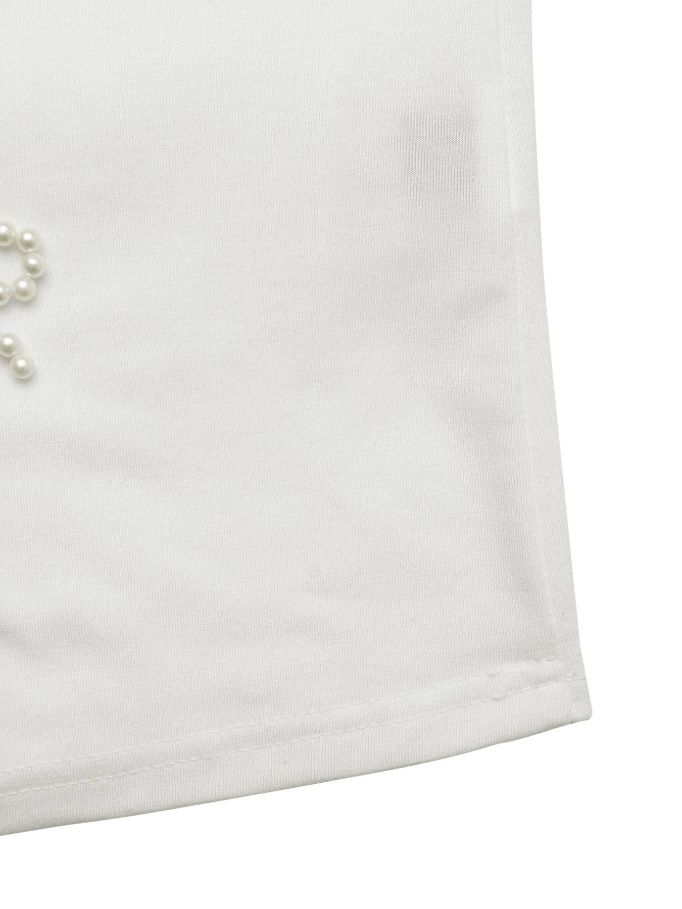 Casual round-neck beaded puffed sleeve T-shirt