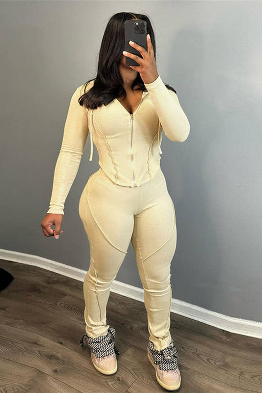 CWSTB1492_HOODED ZIPPER LONG SLEEVE PANTS TWO-PIECE SET