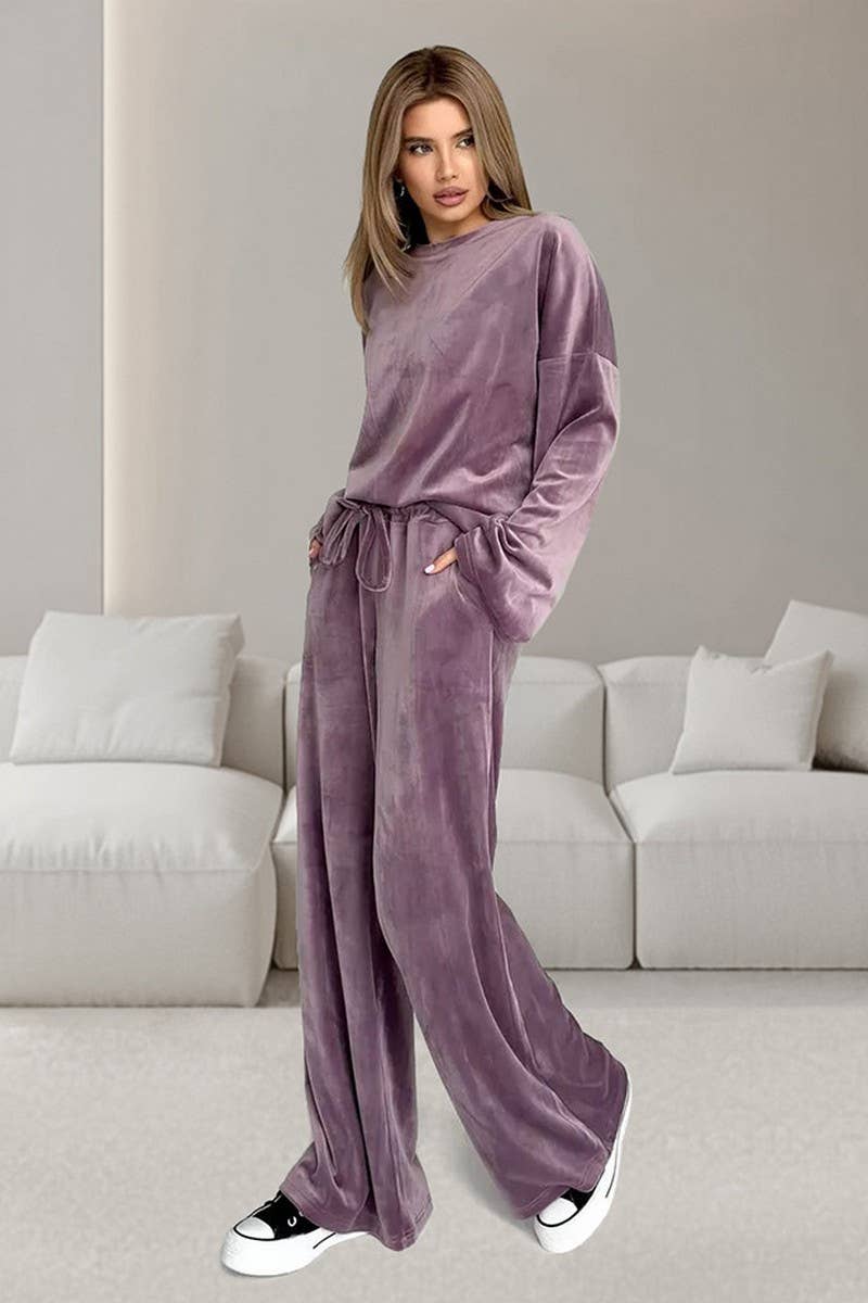 CWSPJ0346_VELVET LONG-SLEEVED TROUSERS PAJAMA SET