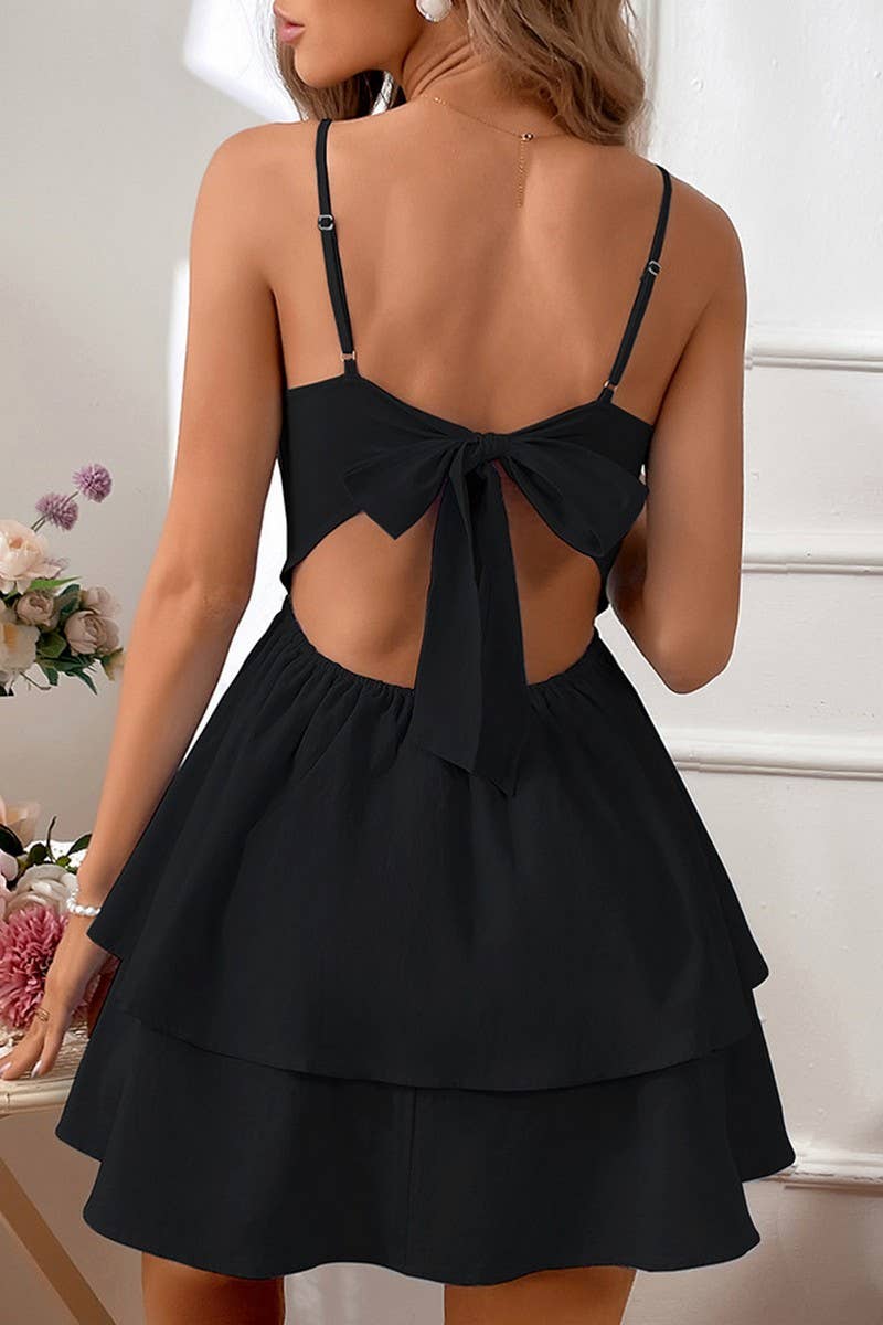 CWDSD8434_BACKLESS BOW TIE SPAGHETTI STRAP MINI DRESS