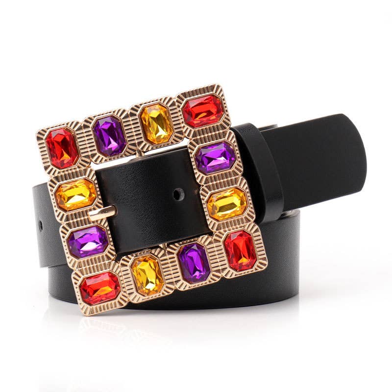 Diamond gemstone alloy buckle wide belt