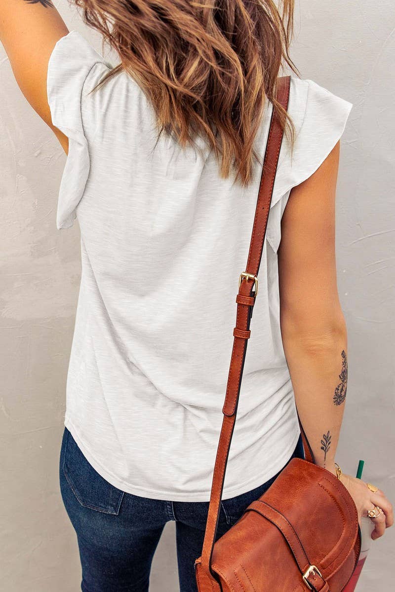 CWTBLS1791_V-NECK SHORT-SLEEVED LOOSE T-SHIRT TOP