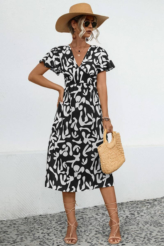 CWDSD7114_SUMMER COMFORTABLE CASUAL V-NECK DRESS