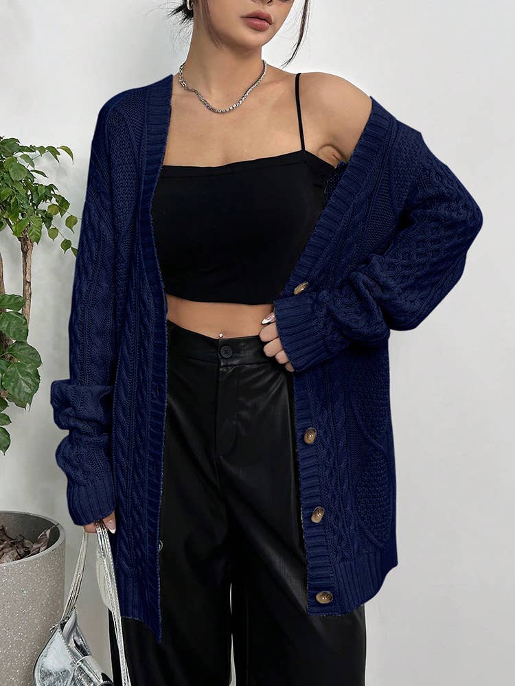 CASUAL LOOSE V-NECK MID-LENGTH KNIT CARDIGAN