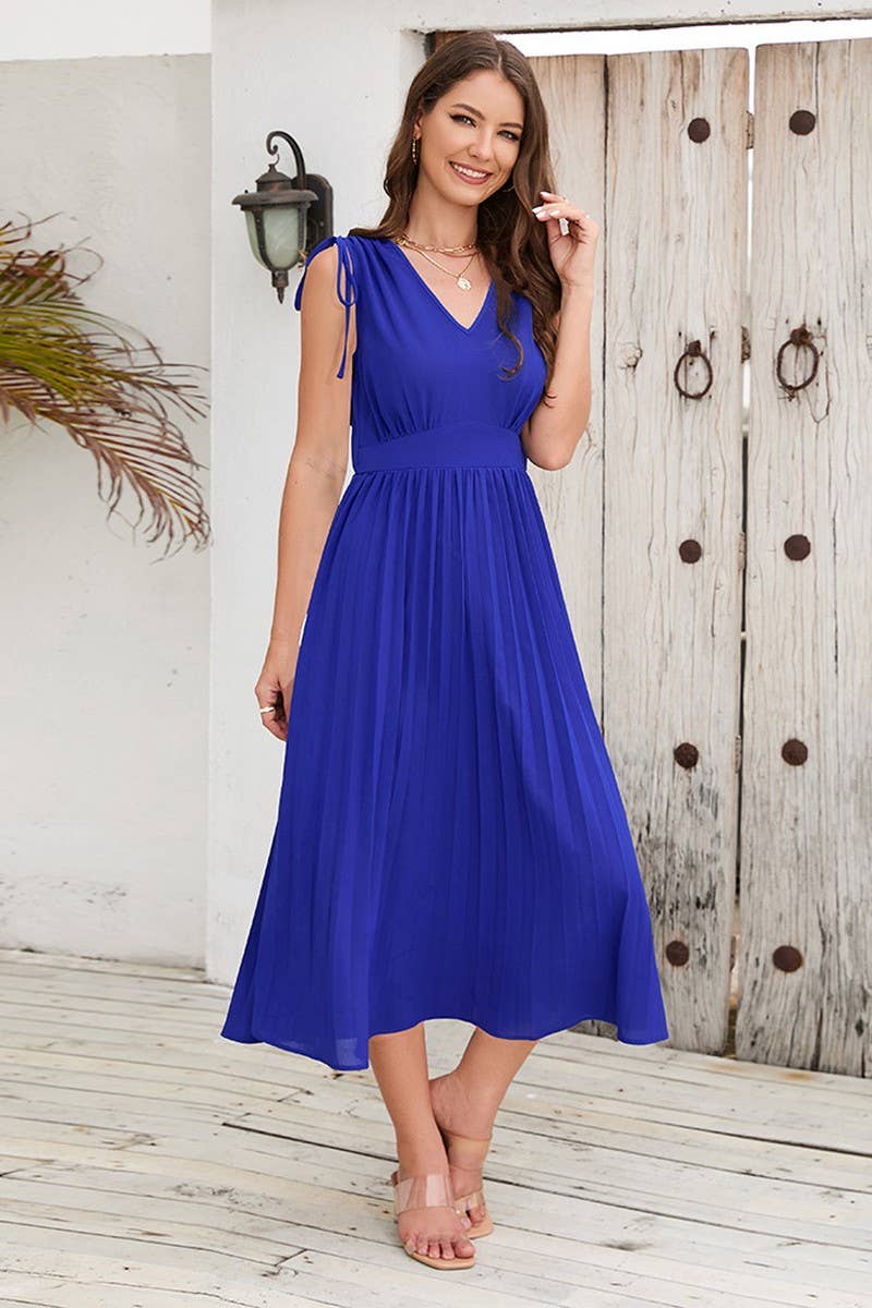 CWDMD2207_SLIM PLEATED SKIRT SEXY V-NECK DRESS