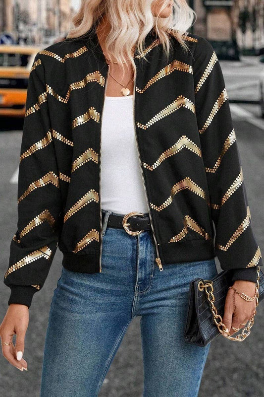 CWOCO1136_GOLD-STAMPED ZIP-UP BOMBER JACKET