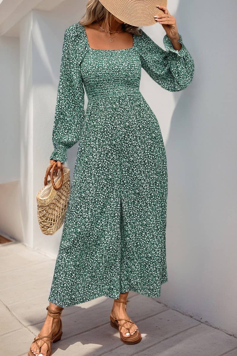 CWSS1084_SQUARE NECK PUFF SLEEVE FLORAL JUMPSUIT