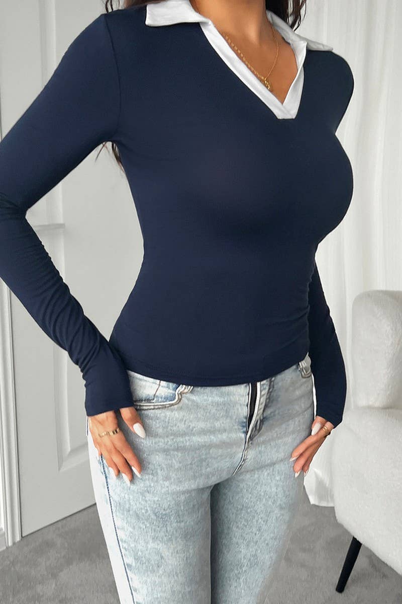 CWTTL1985_AUTUMN AND WINTER TEMPERAMENT SLIM FIT KNITTED TOP