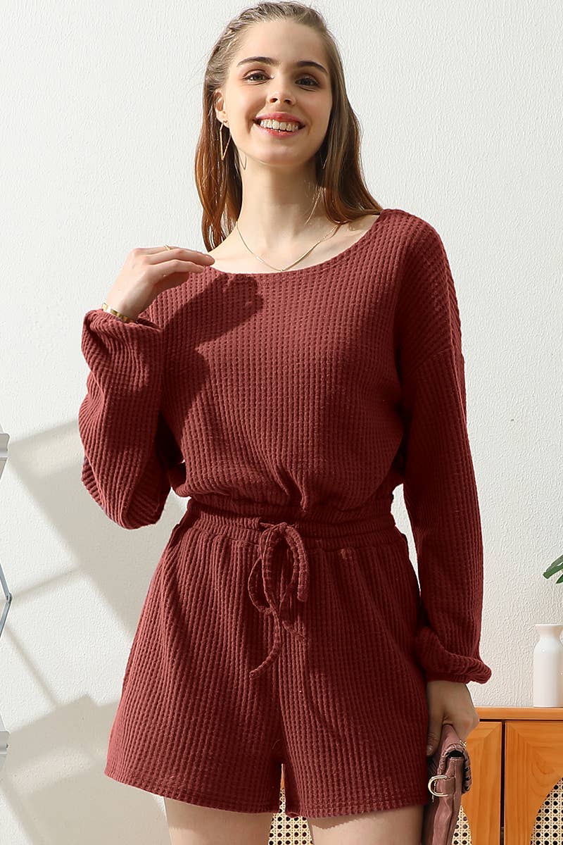 CWSJS138-P_PLUS SIZE R NECK WAFFLE KNIT SWEATER ROMPER