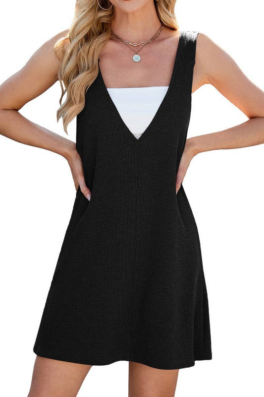 CWDSD8723_V-NECK SLEEVELESS CONVERTIBLE STRAP DRESS