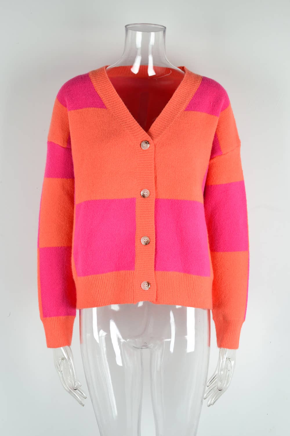 CARDIGAN SWEATER PLAID PATCHWORK KNIT COAT