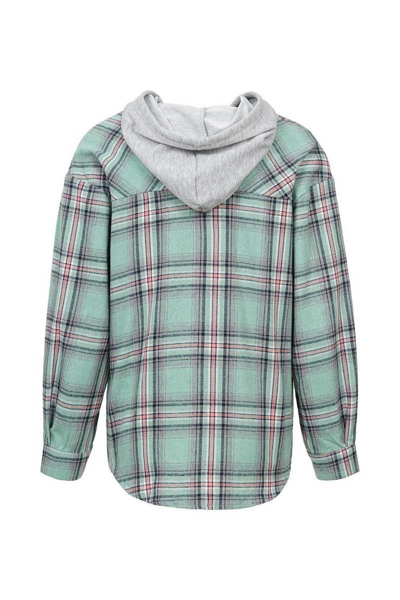 CWOCO1101_CASUAL HOODED COLORBLOCK PLAID SHIRT COAT