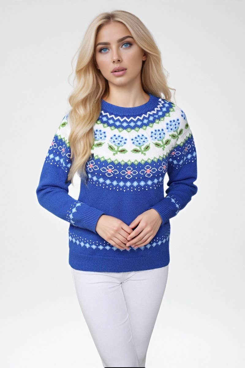CWOSWL07593_HOLIDAY CHRISTMAS NEW YEAR PRINT SWEATER