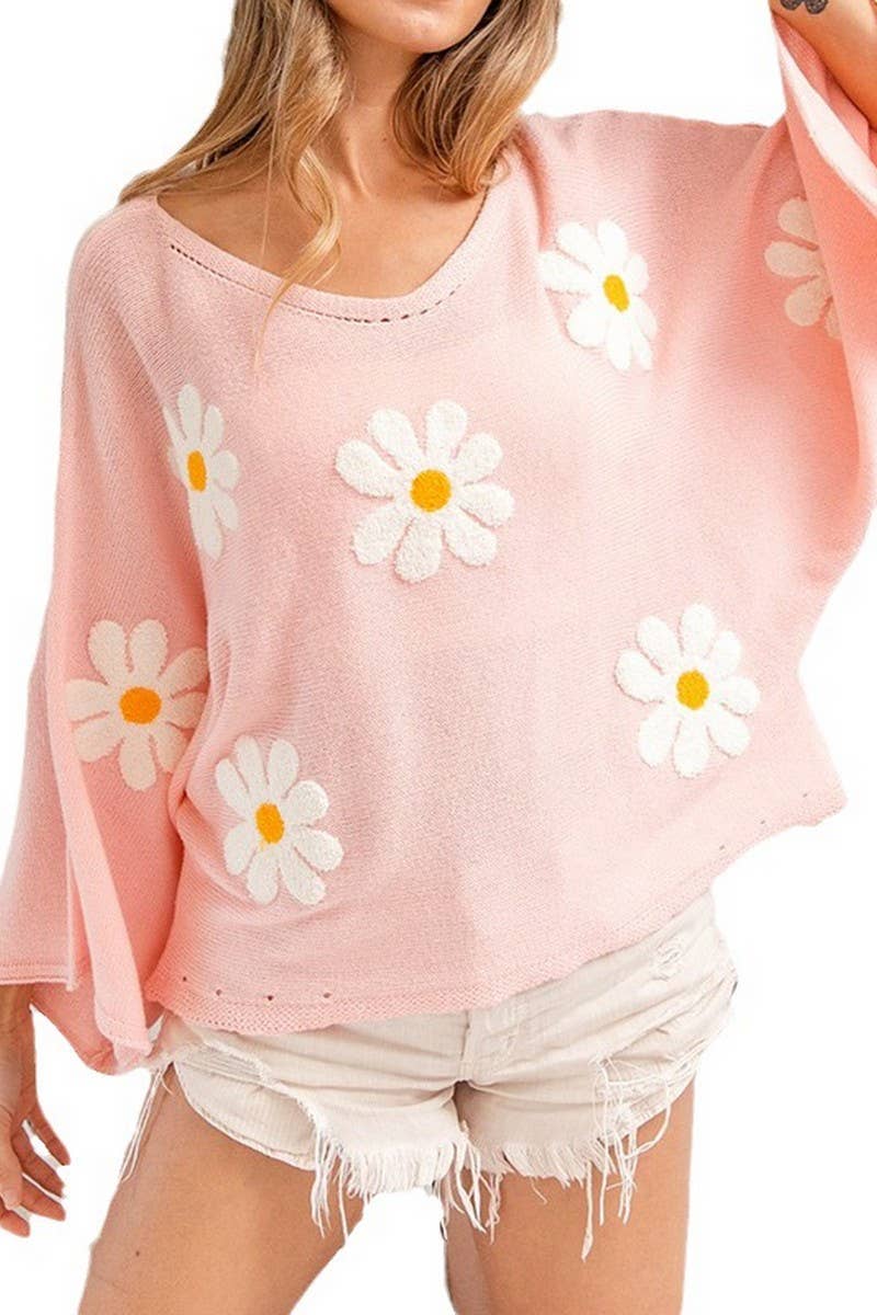CWOSWL2940_V-NECK FLORAL EMBROIDERED KNITTED SWEATER