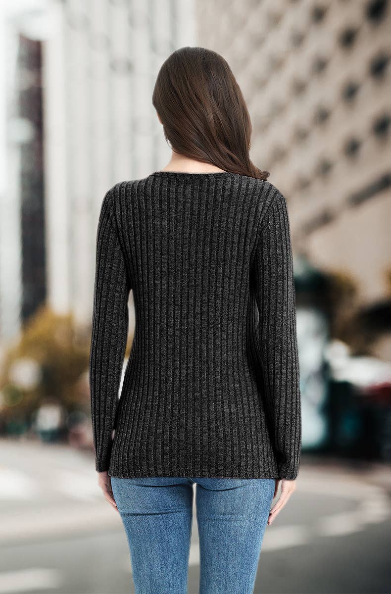 CREW-NECK SOLID COLOR PIT STRIPE BUTTON KNIT