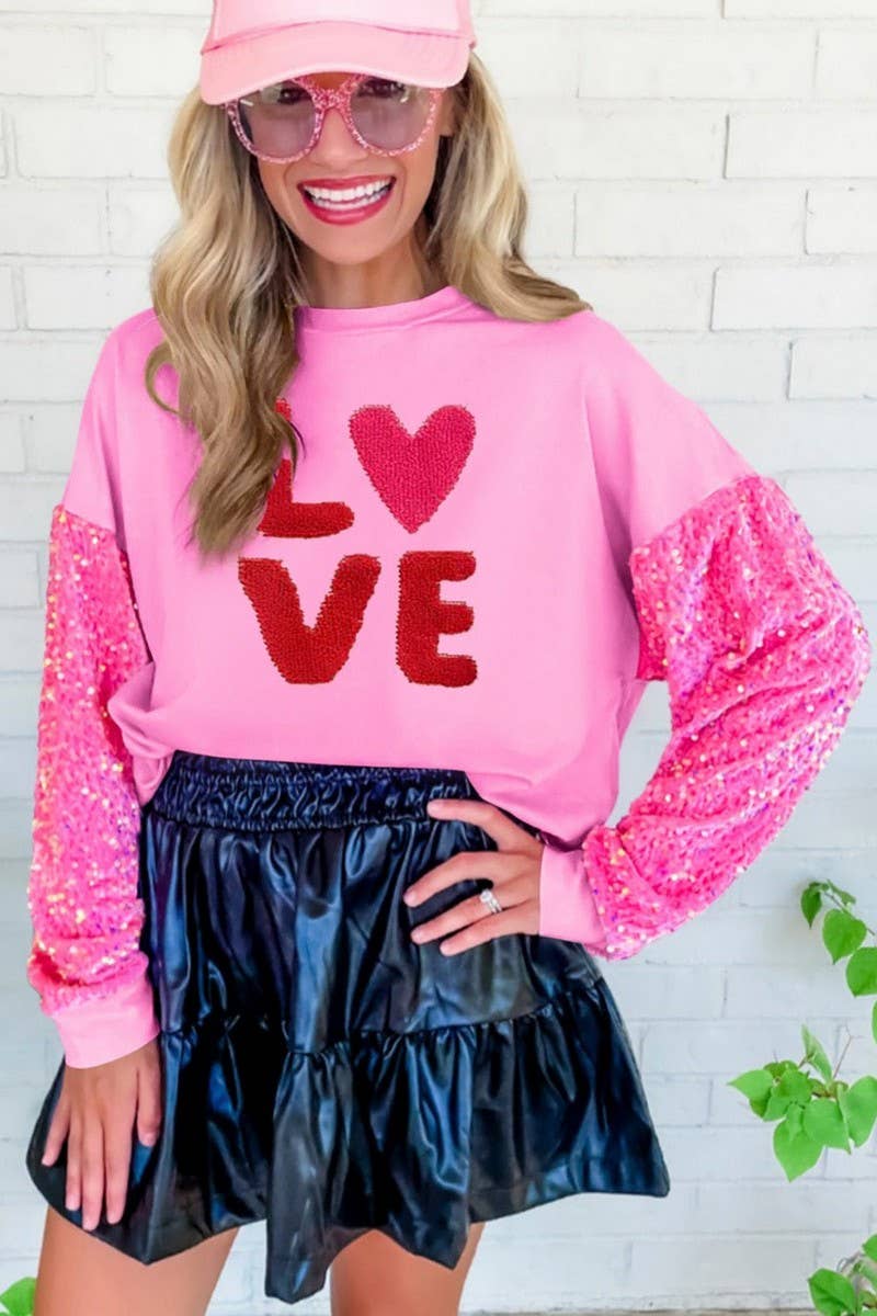 CWTBLL01241_VALENTINE SEQUIN SLEEVE LONG SLEEVE SWEATSHIRT