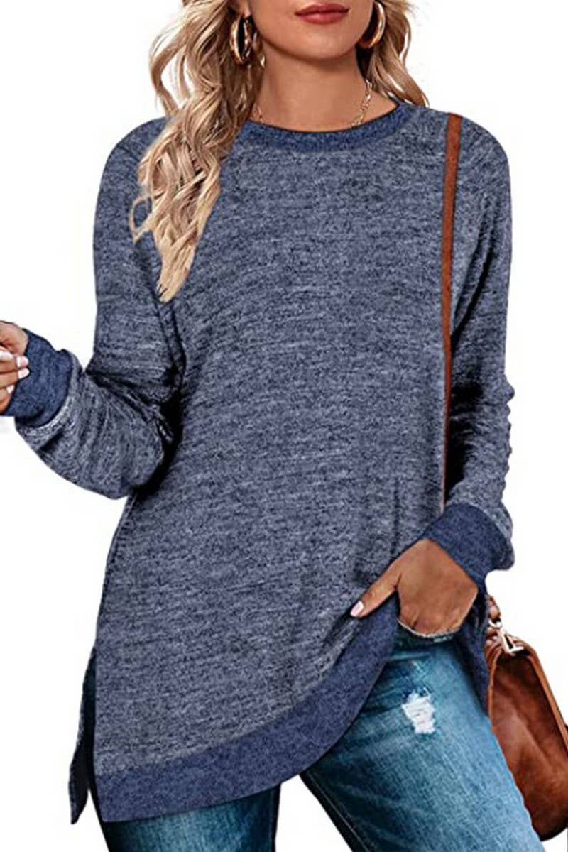 CWTBLL3686_COLORBLOCK SLIT LOOSE CASUAL PULLOVER TOP