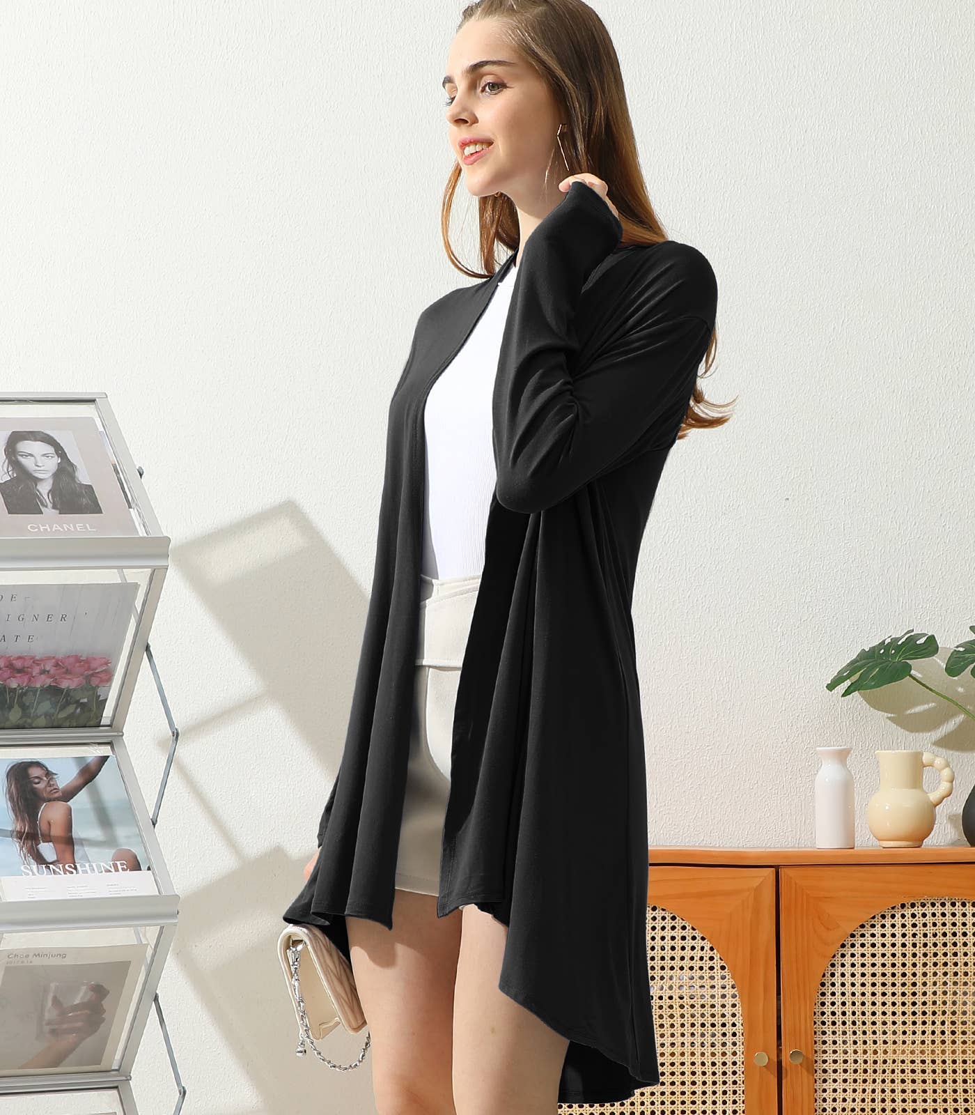 AWTL074_Long Sleeve Casual Open Front Long Cardigan